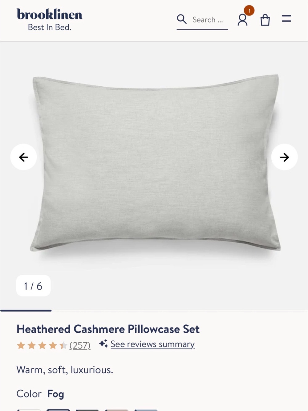 Brooklinen Heathered Cashmere Pillowcase - Fog Gray